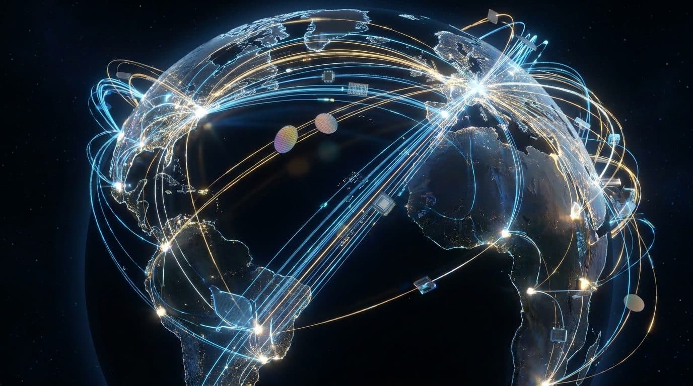 Conceptual visualization of a global semiconductor supply chain