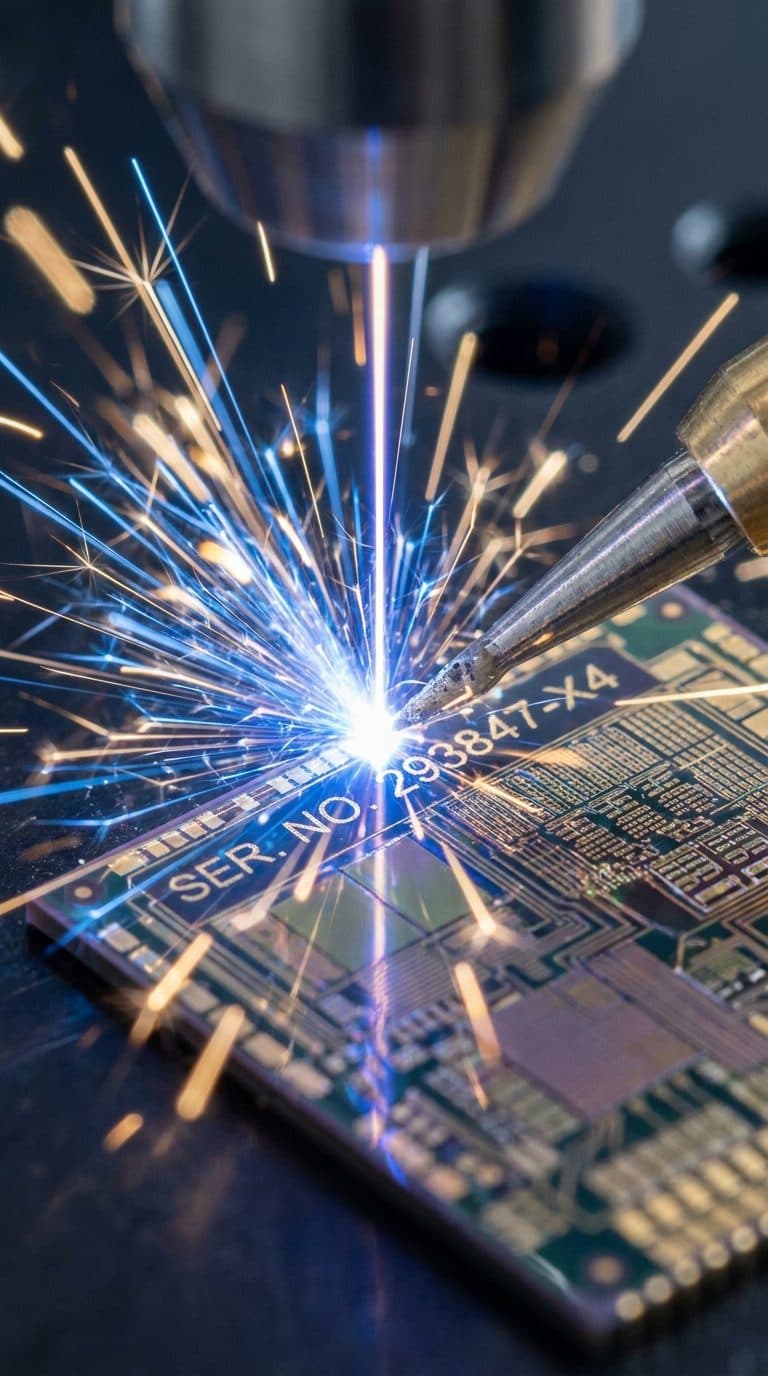 Precision laser etching a serial number onto a component